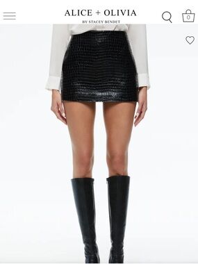 Alice + Olivia Black Croc Embossed Mini Skirt size 2